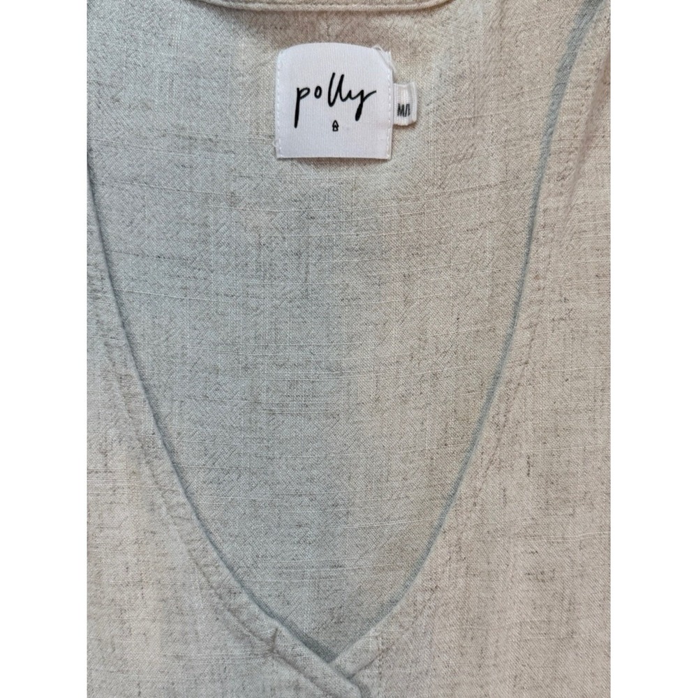 Polly Oatmeal 100% Cotton Textured Button Down Babydoll Peplum Tunic Top M/L - Picture 6 of 7